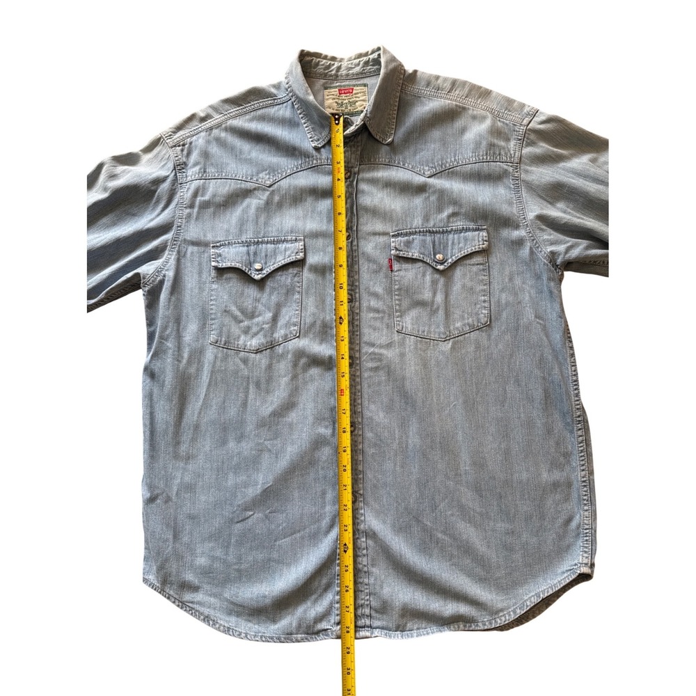 Levis Mens XL Light Wash Denim Western Snap Button Long Sleeve Shirt Blue - Picture 5 of 8